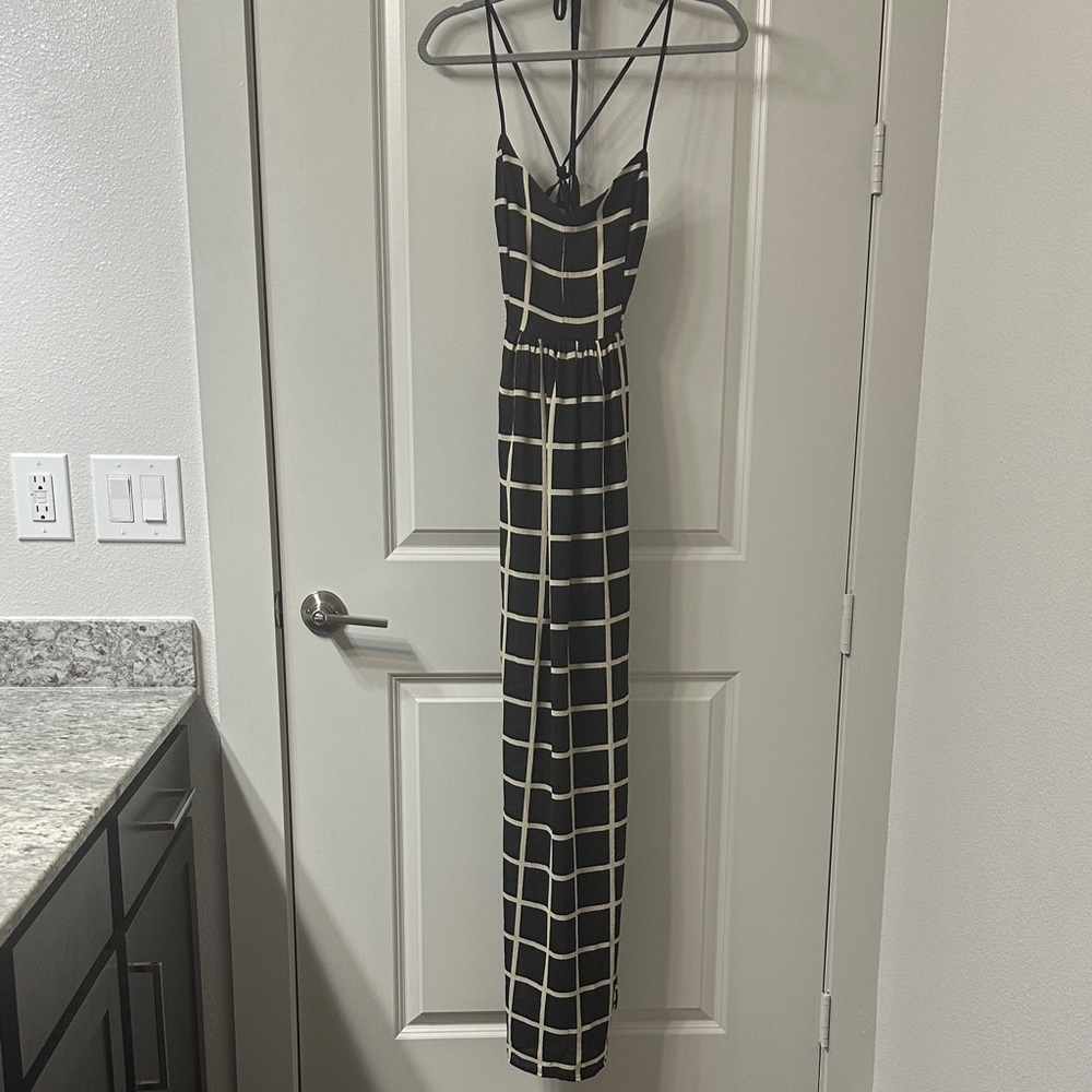 Chic Black and Cream Grid Maxi Dress